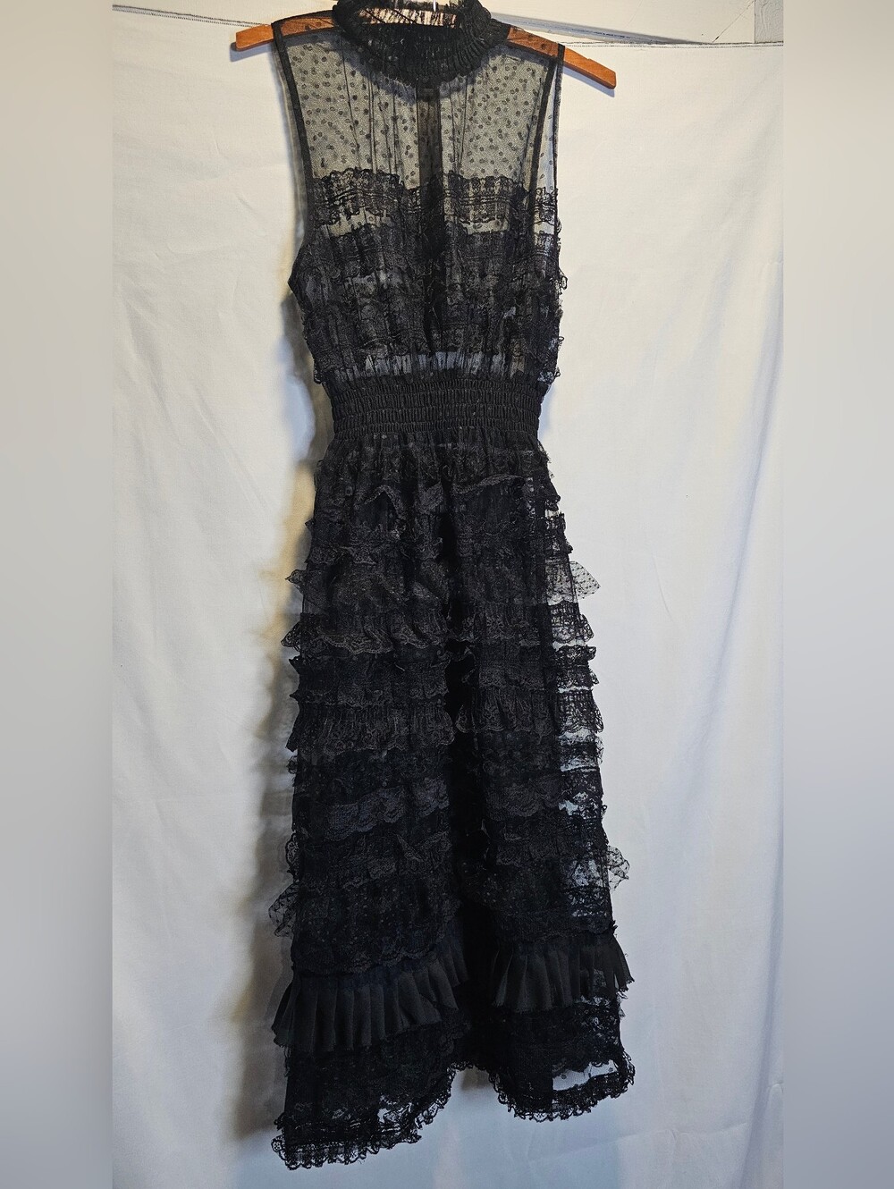 Fashion Nova Black High Neck Lace Sheer Ruffle Dress Whimsygoth